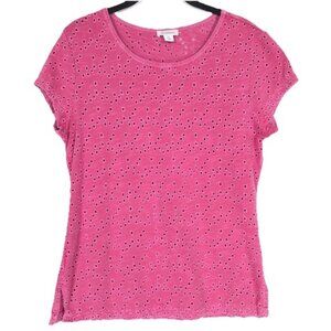 Sundance Women's Top SMALL Pink Eyelet Cotton INDIA MADE T-Shirt Crew Neck